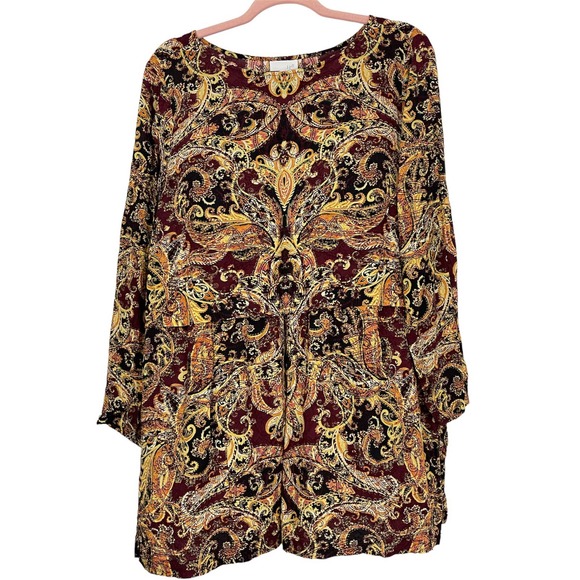 J.Jill Soft Boatneck Peplum Fall All Over Paisley Vented Tunic Sz Lg #4103 - Picture 2 of 11